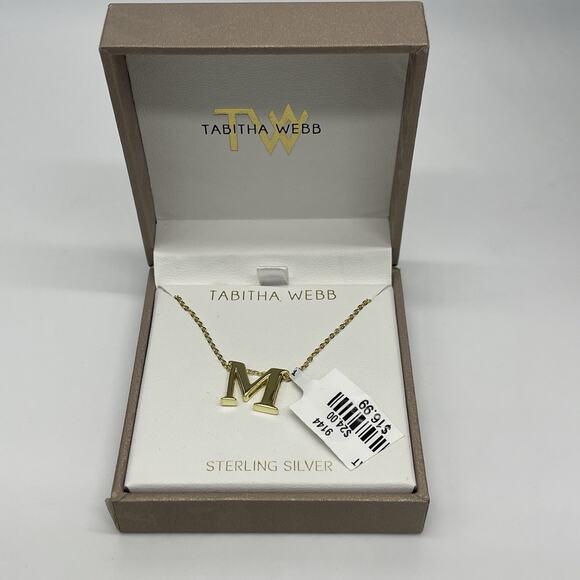 Tabitha Webb Sterling Silver 925 Gold Plated Necklace Initial Letter "M" Pendant - Picture 1 of 3